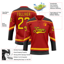 Load image into Gallery viewer, Custom Red Gold-Black Hockey Lace Neck Jersey