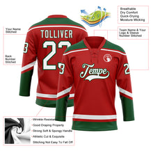 Load image into Gallery viewer, Custom Red White-Green Hockey Lace Neck Jersey