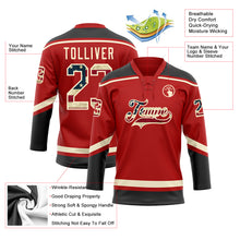 Load image into Gallery viewer, Custom Red Vintage USA Flag Black-Cream Hockey Lace Neck Jersey