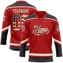 Load image into Gallery viewer, Custom Red Vintage USA Flag Black-Cream Hockey Lace Neck Jersey