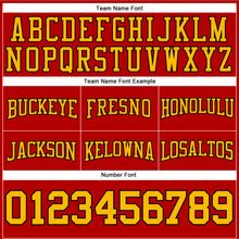 Load image into Gallery viewer, Custom Stitched Red Gold-Black Football Pullover Sweatshirt Hoodie