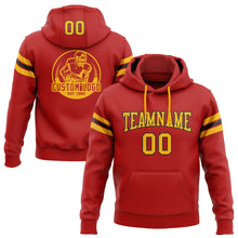 Load image into Gallery viewer, Custom Stitched Red Gold-Black Football Pullover Sweatshirt Hoodie