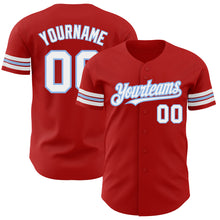 Load image into Gallery viewer, Custom Red White-Light Blue Authentic Baseball Jersey