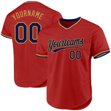 Load image into Gallery viewer, Custom Red Navy-Old Gold Authentic Throwback Baseball Jersey