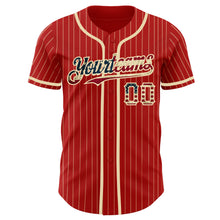 Load image into Gallery viewer, Custom Red Cream Pinstripe Vintage USA Flag Authentic Baseball Jersey