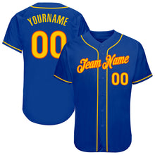 Load image into Gallery viewer, Custom Royal Gold-Orange Authentic Baseball Jersey
