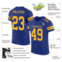 Load image into Gallery viewer, Custom Royal Gold Mesh Authentic Football Jersey