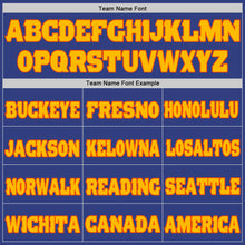 Load image into Gallery viewer, Custom Royal Gold-Orange Mesh Authentic Football Jersey