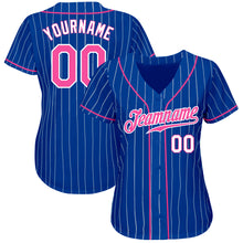 Load image into Gallery viewer, Custom Royal White Pinstripe Pink-White Authentic Baseball Jersey