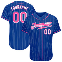 Load image into Gallery viewer, Custom Royal White Pinstripe Pink-White Authentic Baseball Jersey