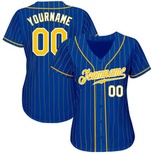 Load image into Gallery viewer, Custom Royal Gold Pinstripe Gold-White Authentic Baseball Jersey
