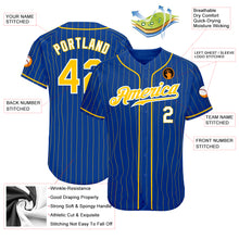Load image into Gallery viewer, Custom Royal Gold Pinstripe Gold-White Authentic Baseball Jersey