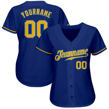Load image into Gallery viewer, Custom Royal Gold-Light Blue Authentic Baseball Jersey