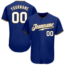 Load image into Gallery viewer, Custom Royal White Old Gold-Black Authentic Baseball Jersey