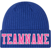 Load image into Gallery viewer, Custom Royal Pink-White Stitched Cuffed Knit Hat