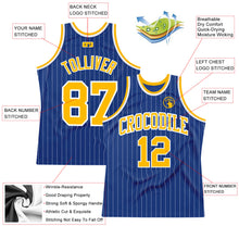 Load image into Gallery viewer, Custom Royal White Pinstripe Gold-White Authentic Basketball Jersey