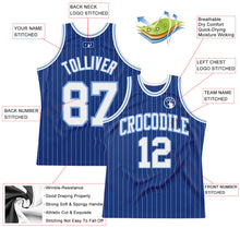 Load image into Gallery viewer, Custom Royal White Pinstripe White-Light Blue Authentic Basketball Jersey