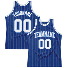 Load image into Gallery viewer, Custom Royal White Pinstripe White-Light Blue Authentic Basketball Jersey