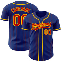 Load image into Gallery viewer, Custom Royal Red Pinstripe Yellow Authentic Baseball Jersey