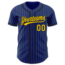 Load image into Gallery viewer, Custom Royal Yellow Pinstripe Black Authentic Baseball Jersey