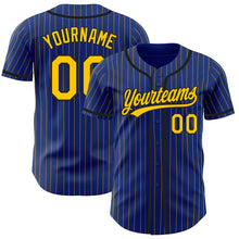 Load image into Gallery viewer, Custom Royal Yellow Pinstripe Black Authentic Baseball Jersey
