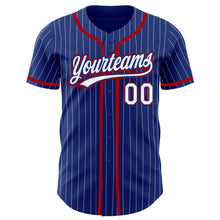 Load image into Gallery viewer, Custom Royal White Pinstripe Red Authentic Baseball Jersey
