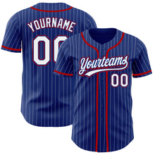 Load image into Gallery viewer, Custom Royal White Pinstripe Red Authentic Baseball Jersey