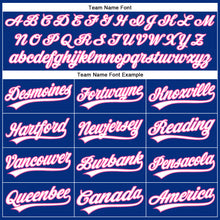 Load image into Gallery viewer, Custom Royal White Pinstripe Pink Authentic Baseball Jersey