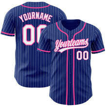 Load image into Gallery viewer, Custom Royal White Pinstripe Pink Authentic Baseball Jersey