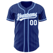 Load image into Gallery viewer, Custom Royal White Pinstripe Light Blue Authentic Baseball Jersey