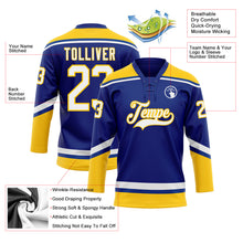 Load image into Gallery viewer, Custom Royal White-Yellow Hockey Lace Neck Jersey