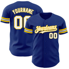 Load image into Gallery viewer, Custom Royal White-Yellow Authentic Baseball Jersey