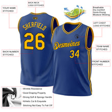 Load image into Gallery viewer, Custom Royal Gold-Black Authentic Throwback Basketball Jersey
