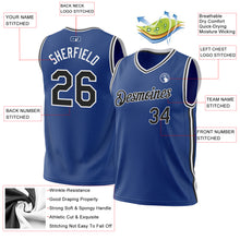 Load image into Gallery viewer, Custom Royal Black-White Authentic Throwback Basketball Jersey