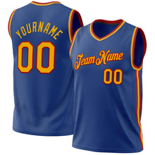 Load image into Gallery viewer, Custom Royal Gold-Red Authentic Throwback Basketball Jersey