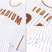 Load image into Gallery viewer, Custom White Brown Pinstripe Brown-Gold Baseball Jersey
