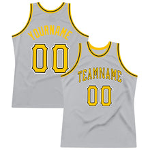 Load image into Gallery viewer, Custom Gray Gold-Black Authentic Throwback Basketball Jersey