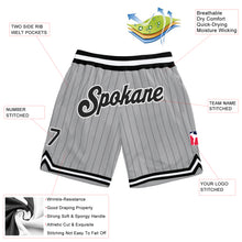 Load image into Gallery viewer, Custom Gray Black Pinstripe Black-White Authentic Basketball Shorts