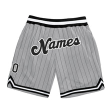Load image into Gallery viewer, Custom Gray Black Pinstripe Black-White Authentic Basketball Shorts
