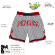 Load image into Gallery viewer, Custom Gray Black Pinstripe Red-White Authentic Basketball Shorts