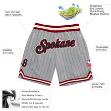 Load image into Gallery viewer, Custom Gray Black Pinstripe Black-Maroon Authentic Basketball Shorts
