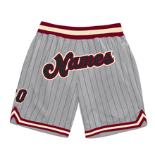 Load image into Gallery viewer, Custom Gray Black Pinstripe Black-Maroon Authentic Basketball Shorts