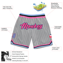Load image into Gallery viewer, Custom Gray Black Pinstripe Pink-Light Blue Authentic Basketball Shorts