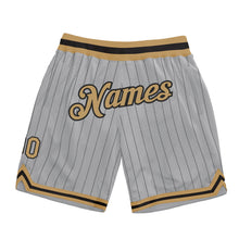 Load image into Gallery viewer, Custom Gray Black Pinstripe Old Gold-Black Authentic Basketball Shorts