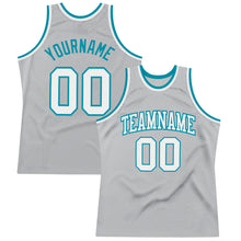 Load image into Gallery viewer, Custom Gray White-Teal Authentic Throwback Basketball Jersey