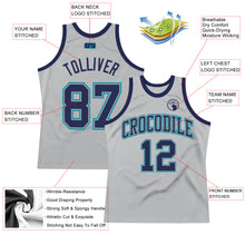 Load image into Gallery viewer, Custom Gray Navy-Teal Authentic Throwback Basketball Jersey