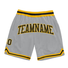Load image into Gallery viewer, Custom Gray Black-Gold Authentic Throwback Basketball Shorts