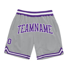 Load image into Gallery viewer, Custom Gray Purple-White Authentic Throwback Basketball Shorts