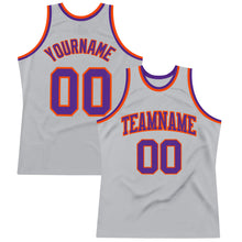 Load image into Gallery viewer, Custom Gray Purple-Orange Authentic Throwback Basketball Jersey