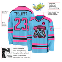 Load image into Gallery viewer, Custom Sky Blue Pink-Black Hockey Jersey